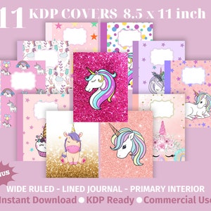 11 portadas de libros de KDP, portadas de unicornio, 3 interiores de KDP, uso comercial, PDF listo para cargar