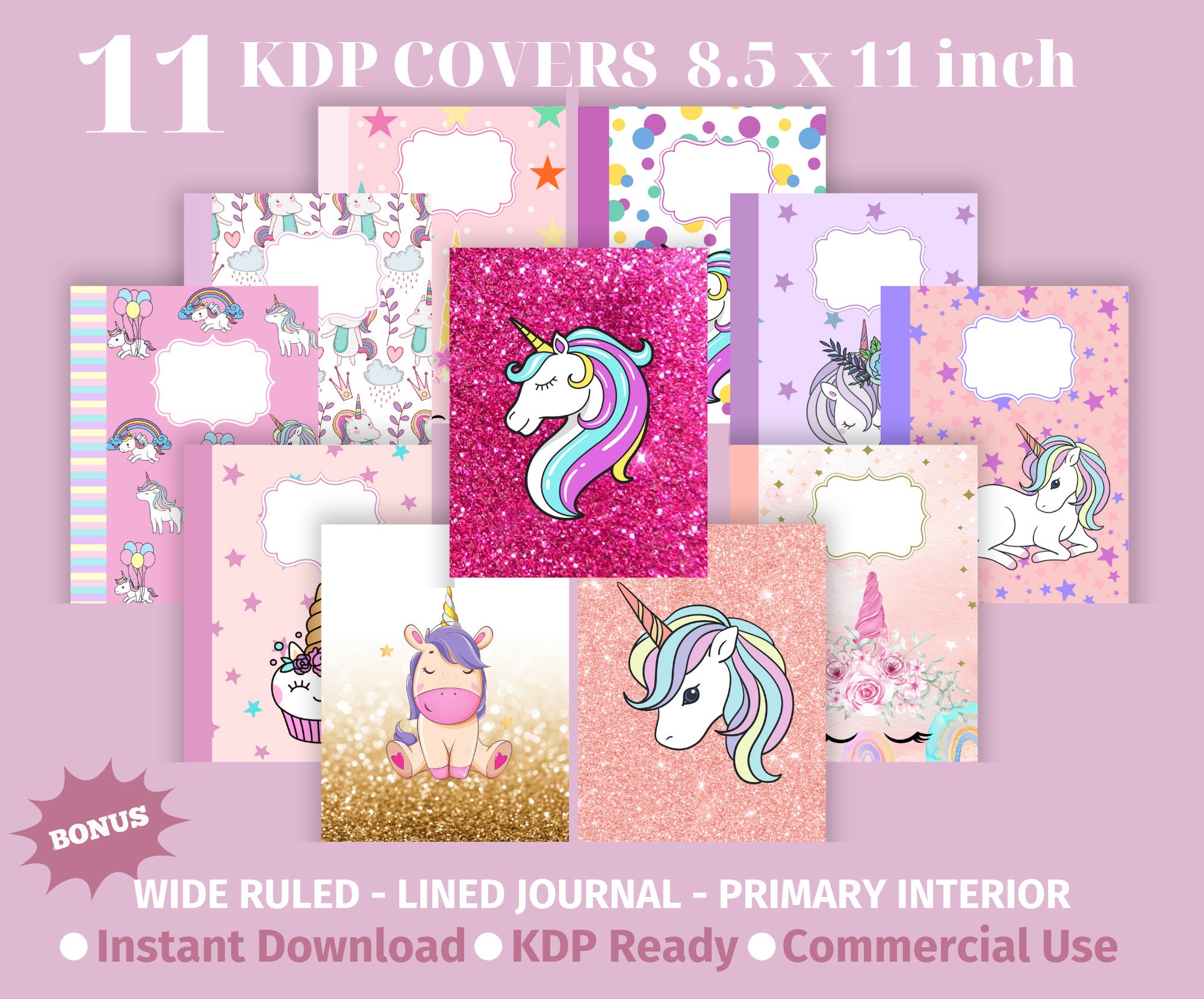 11 KDP Book Covers, Unicorn Covers, 3 KDP Interiors, Commercial Use