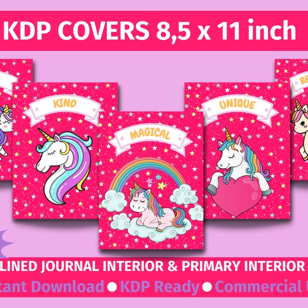 KDP Book Covers, Unicorn Book Covers, KDP Interior(Lined Journal & Primary Interior with Picture Space), Commercial Use,Ready To Upload Pdf