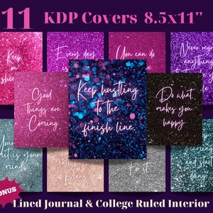 11 KDP Book Covers, Glitter Covers, Inspirational Quotes, Motivational Journal Cover, KDP Interior, Commercial Use,Ready To Upload Pdf