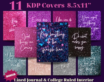 11 KDP Book Covers, Glitter Covers, Inspirational Quotes, Motivational Journal Cover, KDP Interior, Commercial Use,Ready To Upload Pdf