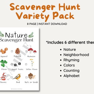 Scavenger Hunt Variety Pack - 6 Different Themes, Nature Activity,  Homeschool, Nature School, Preschool, Printable Games, Outdoor Activity