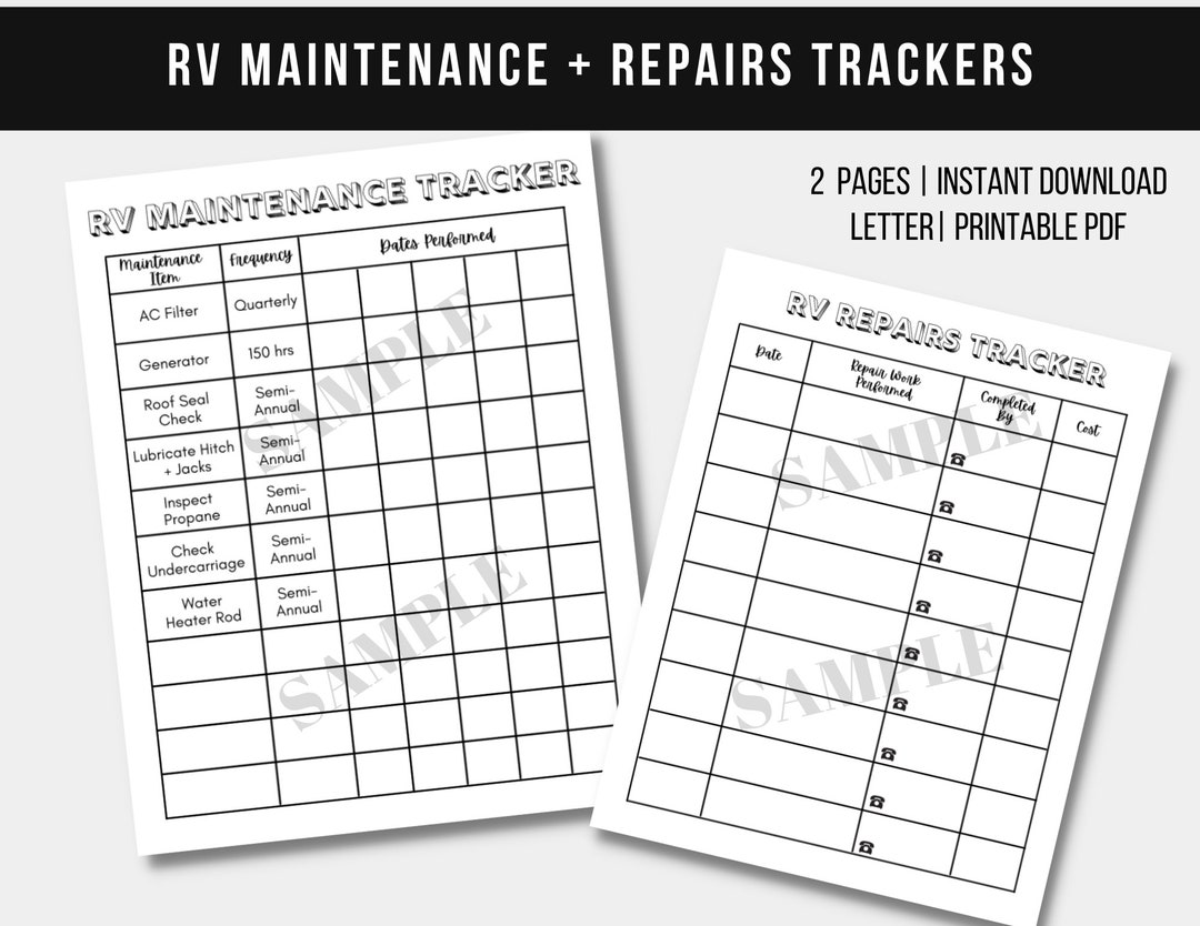 RV Maintenance Repair Trackers, RV Maintenance Log, RV Repair Log