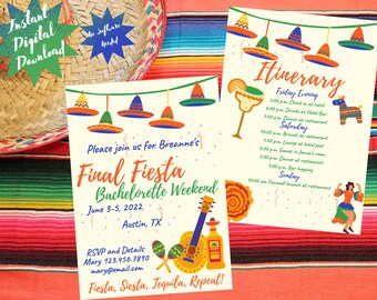 Final Fiesta Bachelorette Invitation and Itinerary Template - Etsy