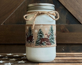 Custom Christmas, Winter Reindeer Ribbon Mason Jar Decor ~ Snowflakes ~ Snow ~ Rudolph ~ Christmas Tree ~ Buck ~ Doe ~ Deer ~ Fall ~ Santa ~