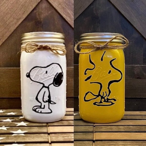 Custom Cartoon Character Mason Jar Designs ~ Snoopy and Woodstock ~ Christmas  Characters ~ Peanuts Decor ~ Linus ~ Charlie Brown ~ Lucy ~