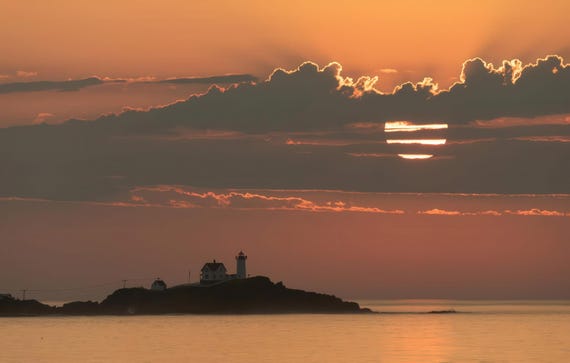 Sunrise Behind Clouds at Nubble Light, Maine