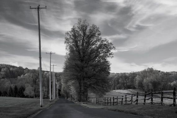 Lonely Country Road at Dusk Under Gathering Clouds
