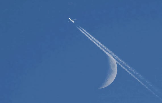 Jet Trails Crescent Moon