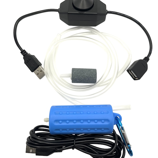 Silent USB Aquarium Pump | Throttle Switch | Airstone & Tube | Aeration Kit | Water Agitation | Eliminates Floating Bio Film