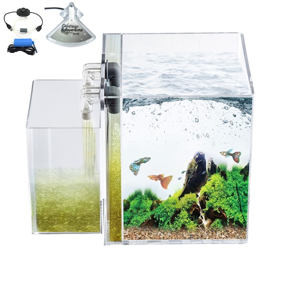 3 Gallon Self-cleaning Aquarium KIT Lid Waterfall Basin Dazzle LED Air Pump  