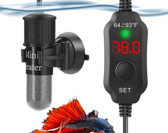 Mini 30 Watt Adjustable Aquarium Heater for 2-4 Gallon Fish Tanks | Digital Display | AC Wall Plug-In