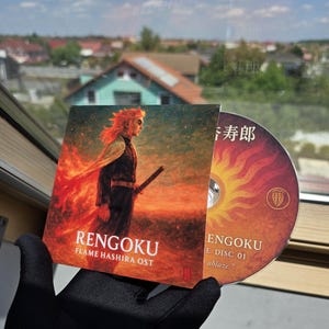 Rengoku Demon Slayer Anime CD Sleeve – Demon Slayer Fanmade Cd // Flame Hashira Edition – Disc + Collector Print