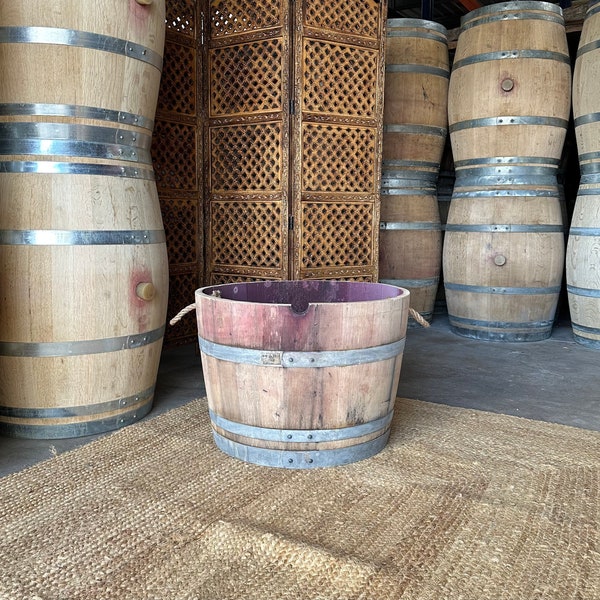 Jardinière 112L " AVEC POIGNEES", Comporte, 1/2 tonneau, demi barrique de vin, pot en chêne