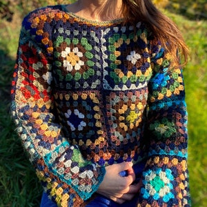 PDF CROCHET PATTERN: ‘Granny Squares Sweater’ || crochet pullover pattern, crochet jumper, yarn scraps project, beginner friendly.