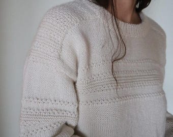 Crystal Sweater - knitting pattern | detailed and textured sweater with saddles, textured stripes, sizes XS-5X.
