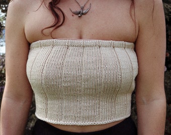 Phoenix Tube Top - Knitting Pattern || ribbed knit tube top, stretchy strapless top, summer knit tube top, easy beginner friendly.