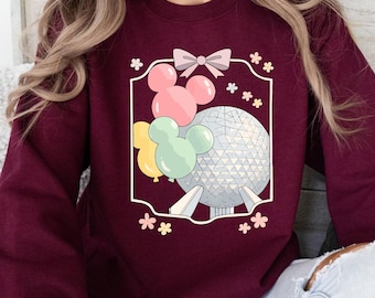 Retro Coquette Bow Disney Epcot Sweatshirt, Disney Trip Clothing, Epcot World Tour 1982 Top, Disneyworld Family Matching Sweaters