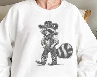 Western Raccoon Sweatshirt,Retro Cowboy Racoon Graphic Sweatshirt,Funny Raccoon Meme Sweatshirt,Retro Funny Sweatshirt,Raccoon Sweatshirt,