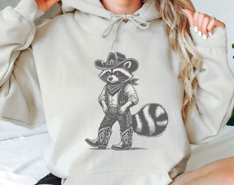 Western Raccoon Hoodie,Retro Cowboy Racoon Graphic Hoodie,Funny Raccoon Meme Hoodie,Retro Funny Hoodie,Raccoon Hoodie,Cute Women Gift Hoodie