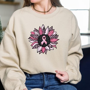 Breast Cancer Awareness Sunflower Ribbon Sweatshirt, Sunflower Breast Cancer, Cancer Awareness, Breast Cancer Survivor Gift, Pink Ribbon