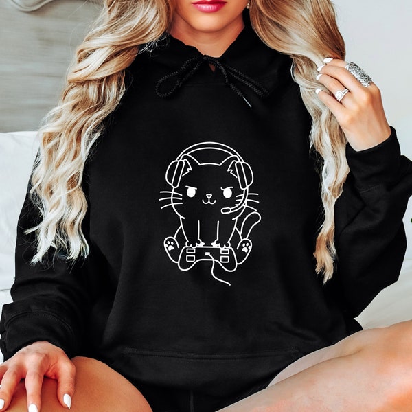 Gamer Cat Hoodie, Gaming Hoodies, Cat Hoodie, Video Game Hoodie, Gamer Gifts, Funny Cat Lover Hoodie, Funny Gamer Hoodie Gift For Gamer