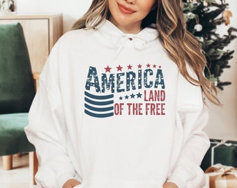 America Land Of The Free Hoodie, Because Of The Brave Hoodie, American Flag Hoodie, 4th of July Hoodie, Freedom Hoodie, Patriotic Hoodie