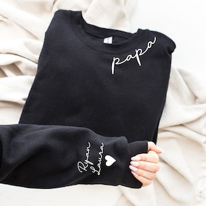 Custom Dad Neckline Sweatshirt, Heart On Sleeve, Dad Crewneck, Papa Sweat with Children's Names on Sleeve, Father's Day Gift, Gift For Dad