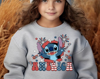 Sudadera America Stitch, sudadera Disneyland Stitch, sudadera America Stitch, sudadera patriótica de Disney, sudadera con bandera americana