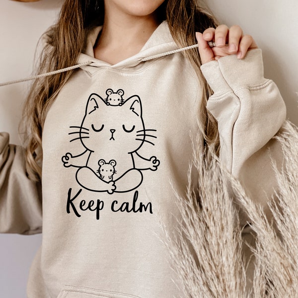 Keep Calm Yoga Cat Hoodie, Yoga Hoodie, Meditation Gifts, Meditating Cat Hoodies, Keep Calm Cat Hoodie, Keep Calm Hoodies, Cat Lover Gifts