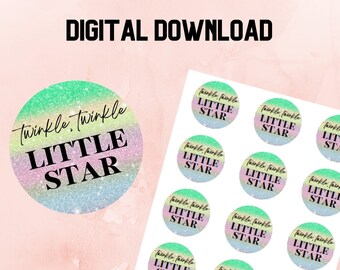 Twinkle Twinkle Little Star Shower Decorations, Twinkle Star Cupcake Toppers, Favor Tags, Party Favour Tags, Printable Birthday Stickers