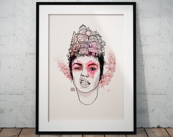 Art Print, Giclée, Wall Decor, Red, Portrait, "Roof"