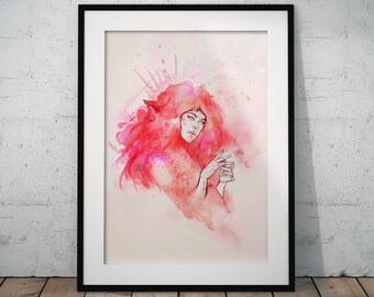 Art Print, Giclée, Wall Decor, Red and Pink, "Mindless"