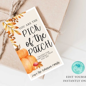 FALL Wertschätzung Geschenkanhänger, Lehrer oder Freunde, Thanksgiving, Kürbis, Dankeskarte, PTO Pta, Printable Corjl, INSTANT, Pick of the Patch