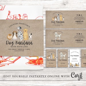 Etichetta modificabile per bandana in PET, etichette per prodotti di dolcetti per cani, fascia addominale, fai da te rotonda, CANE, Kraft rotonda, etichetta fai da te, stampabile, Corjl
