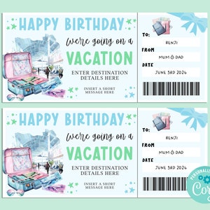 Bon anniversaire VACANCES, carte-cadeau d'anniversaire, chèque-cadeau, billet surprise, road trip, escapade, INSTANT Corjl