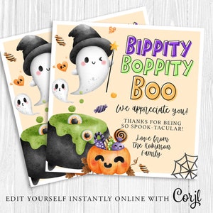 HALLOWEEN Wertschätzung Geschenkanhänger, Lehrer, Freunde, Süßes oder Saures Kürbis Dankeskarte, PTO Pta, Printable Corjl, INSTANT, Bippity Boppity