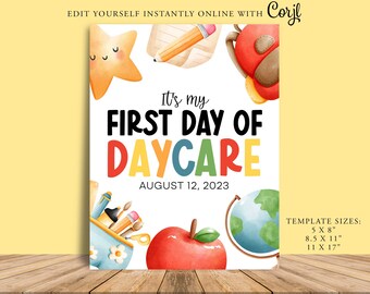 FIRST DAY of DAYCARE, Back To School Sign, Teacher Appreciation, Thankyou Party Decor, Pto, Corjl, Welcome Sign, Preschool, School