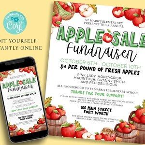 APPLE SALE Fundraiser Editable Flyer Template, School Church Charity, PTO, Community, Sticky Bun, Event Poster, Printable ,Instant, Corjl