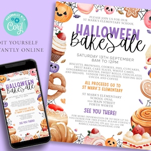 HALLOWEEN Bake Sale Social Fundraiser Editable Template, Printable Flyer PTA Flyer, School Church or Community Fundraiser, cupcakes pastries
