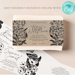 20 X vintage FLORAL Editable Soap Label, Custom Product, DIY Soap Label, Homemade, Diy Packaging, Handmade Label, Apothecary Label, CORJL