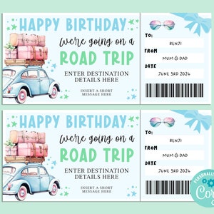 Billet cadeau anniversaire ROAD TRIP, carte-cadeau joyeux anniversaire, chèque-cadeau, billet surprise, road trip vacances, escapade, INSTANT Corjl