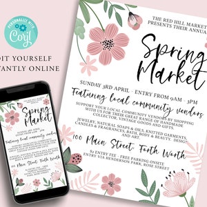 Editable SPRING MARKET Flyer Template, DIY Market Sale, Community Fair Flyer, Digital Invitation, Printable Invite, Instant, Farmers Market