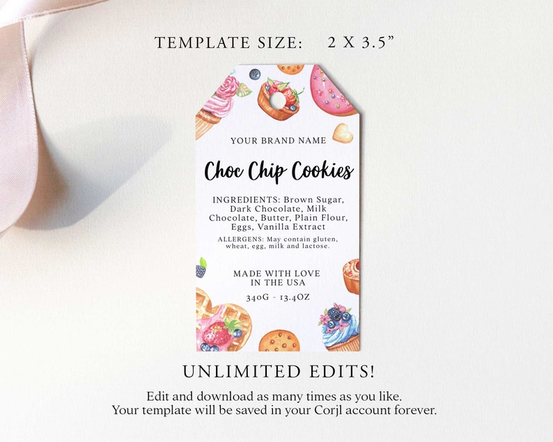 KRAFT Baking Editable Gift Tag Template, PRINTABLE Product Tag ...