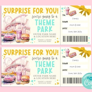Surprise THEME PARK Editable Gift Ticket Template, Birthday Gift Certificate, Surprise Ticket, Getaway, INSTANT, Carnival, Amusement Park
