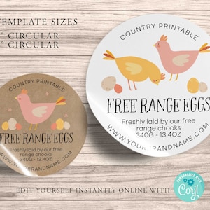 FARM Round Editable Product Sticker, FREE Range Egg Product Label, 3" 2", Diy Round, Egg Carton Label Round Diy Label, Printable Corjl