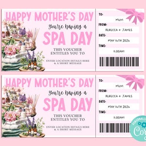 Moederdag cadeaukaart SPA DAG, verjaardagscadeaukaart, cadeaubon, verrassingsticket, massage, make-over, ontspannend, Corjl AFDRUKBAAR