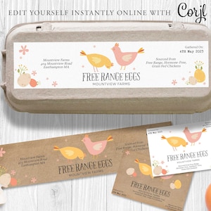 EGG CARTON Label Template, Free Range Egg Carton Label, Boerenmarkt, Dozijn Ei Label, Half dozijn, Kippenei, Afdrukbaar, Instant Corjl
