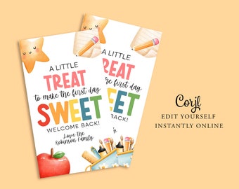 BACK to SCHOOL Treat Appreciation Gift Tag, Teacher, Friends Thankyou Card, PTO, Printable, Instant, Welcome back, First Day Back