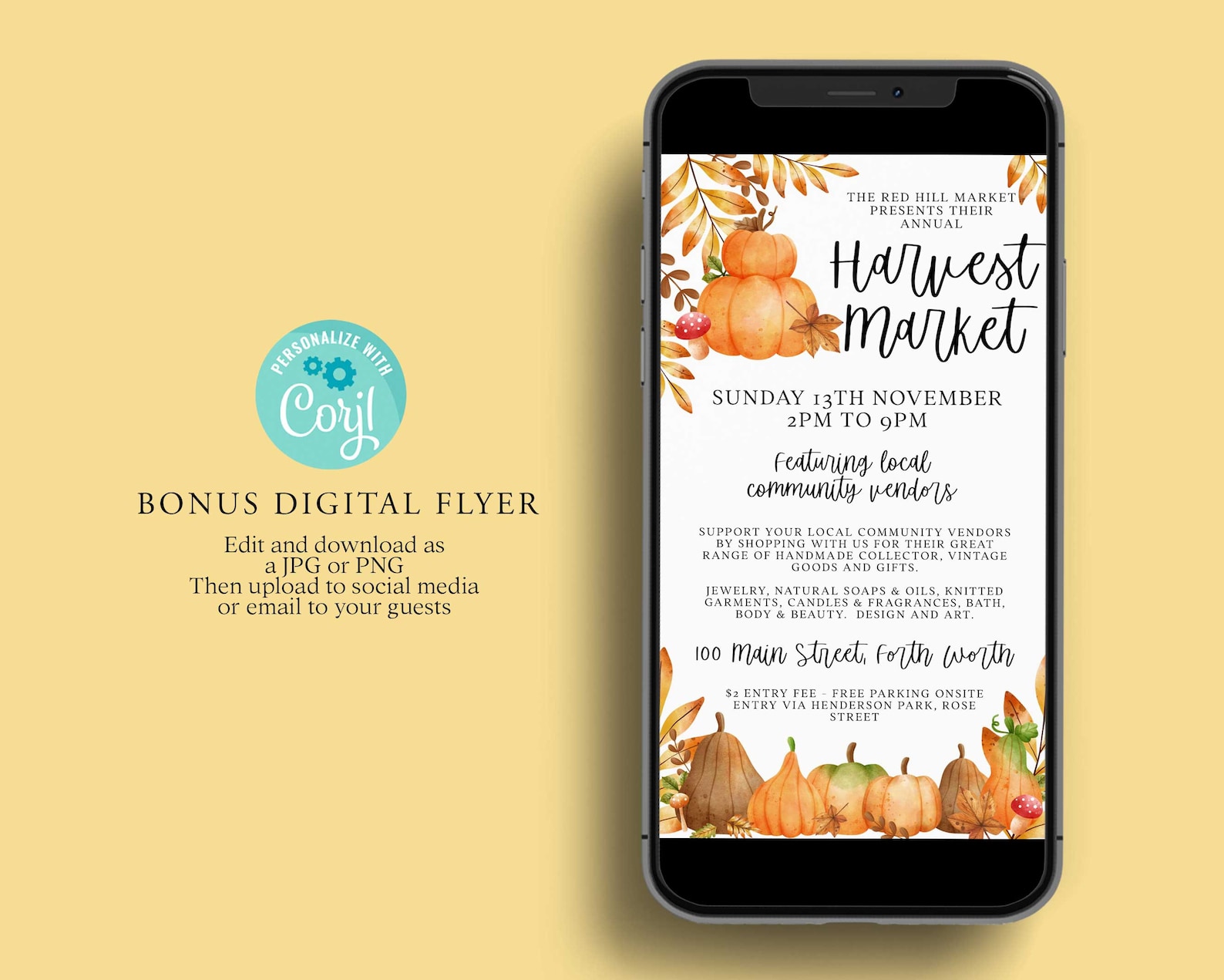 Editable HARVEST MARKET Flyer Template, DIY Market, Event Poster, Fall ...